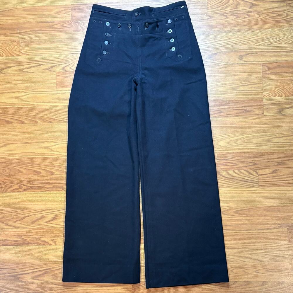 Vtg 40s Crackerjack Navy Sailor Pants Bib Front Wide Leg Flare Wool 30x31